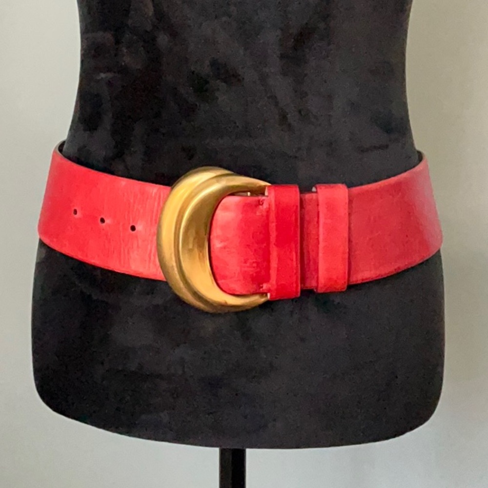 Donna Karen Waist Belt red leather size large made in Italy vintage
